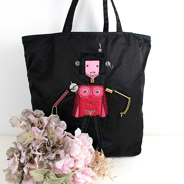 PRADA bag tote bag robot Nylon black a022【USED】