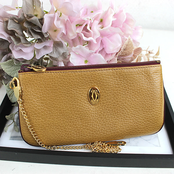 Cartier pouch with chain ocher pouch a029【USED】