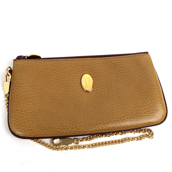 Cartier pouch with chain ocher pouch a029【USED】