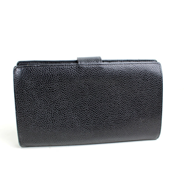 CHANEL wallet Bi-fold wallet long wallet black Caviar skin a018【USED】