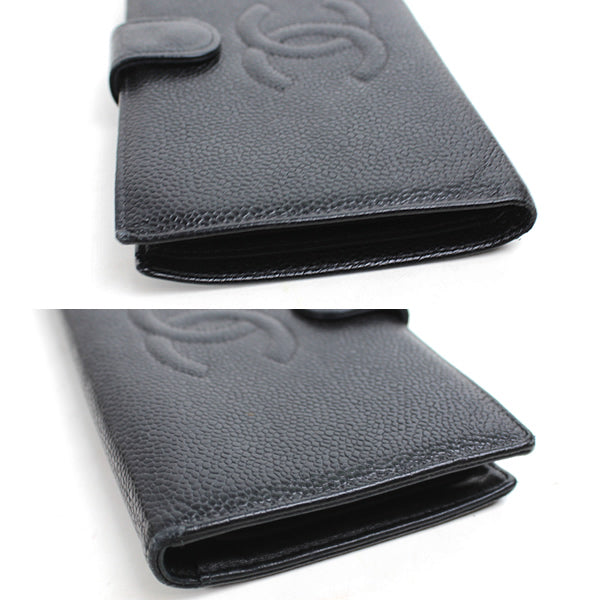 CHANEL wallet Bi-fold wallet long wallet black Caviar skin a018【USED】
