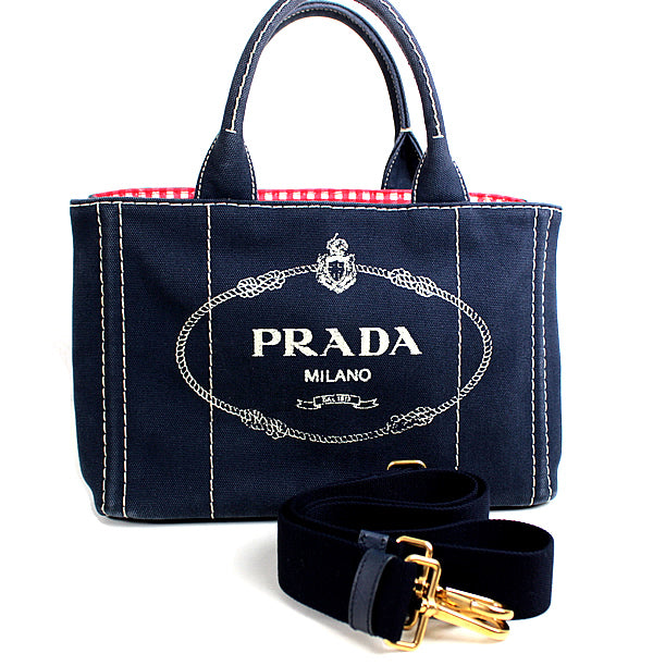 PRADA bag CANAPA handbag Shoulder bag navy blue denim 2WAY 1BG439 a019【USED】