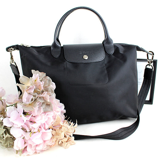 LONGCHAMP bag  handbag Shoulder bag  black 2WAY a023【USED】