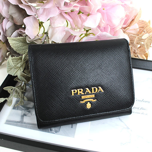 PRADA wallet  trifold wallet Black a032【USED】