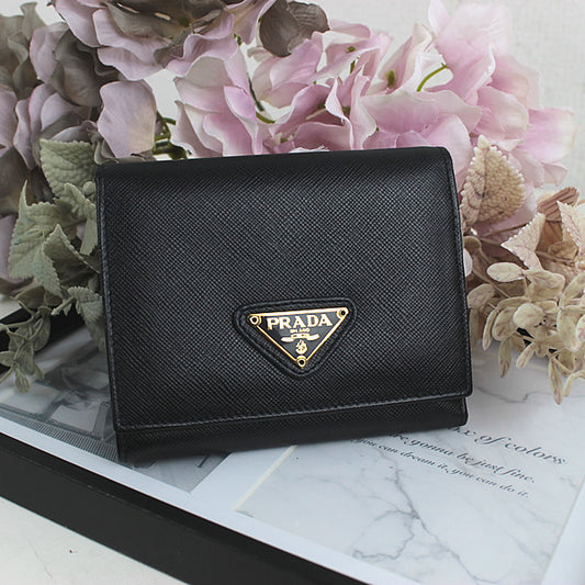 PRADA wallet  trifold wallet Black a036【USED】