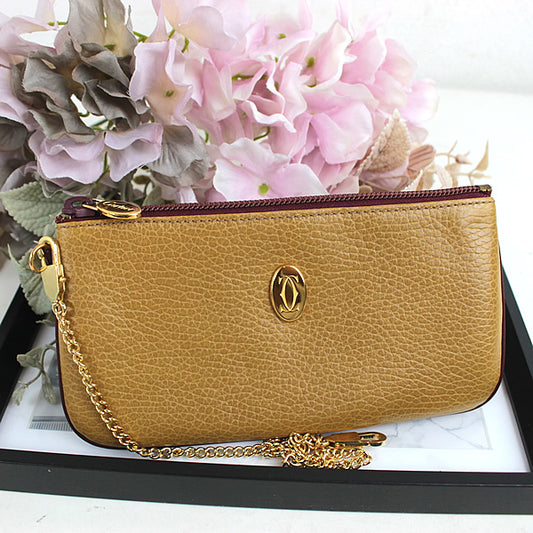 Cartier pouch with chain ocher　pouch　a029【USED】