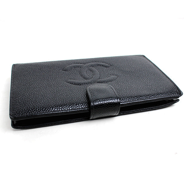 CHANEL wallet  Bi-fold wallet long wallet black Caviar skin a018【USED】