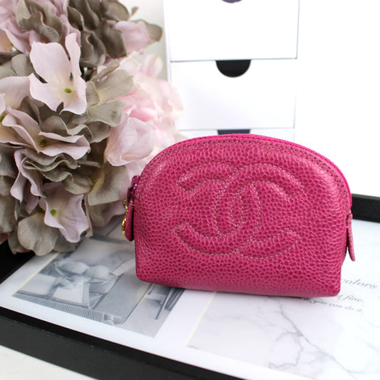 CHANEL mini pouch Small pouch coin purse Pink Caviar skin a014【USED】