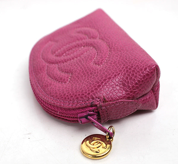 CHANEL mini pouch Small pouch coin purse Pink Caviar skin a014【USED】