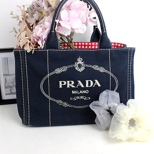 PRADA bag  CANAPA handbag Shoulder bag navy blue  denim 2WAY 1BG439 a019【USED】